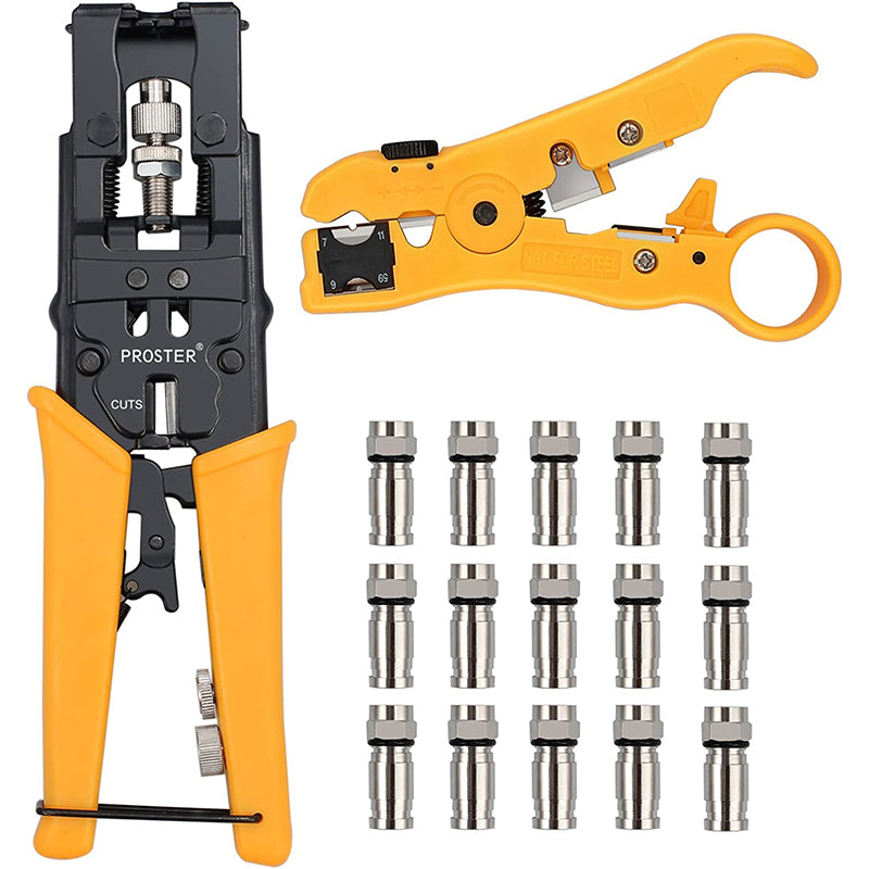 Coaxial Cable Crimping Tool Set with Wire Stripper Wire Cutter F Connector