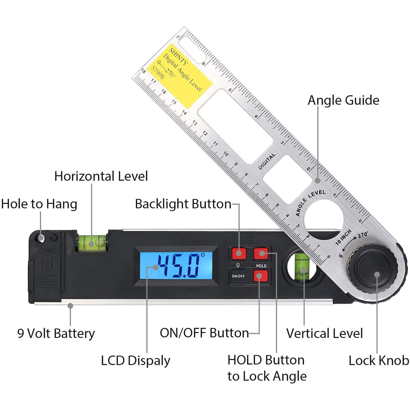 Proster Angle Gauge 0~270° Digital LCD Inclinometer