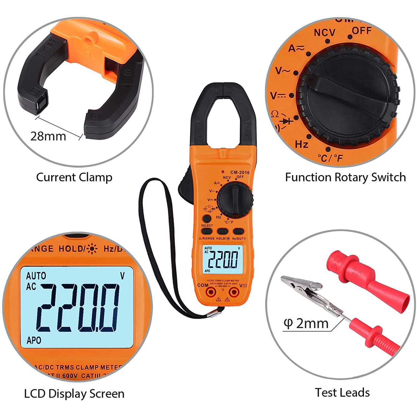 Proster Digital Clamp Meter TRMS Auto Ranging 5999 Counts Multimeter