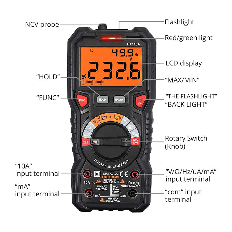 Proster 6000 Count TRMS Digital Multimeter  AC/DC Voltage/Current NCV