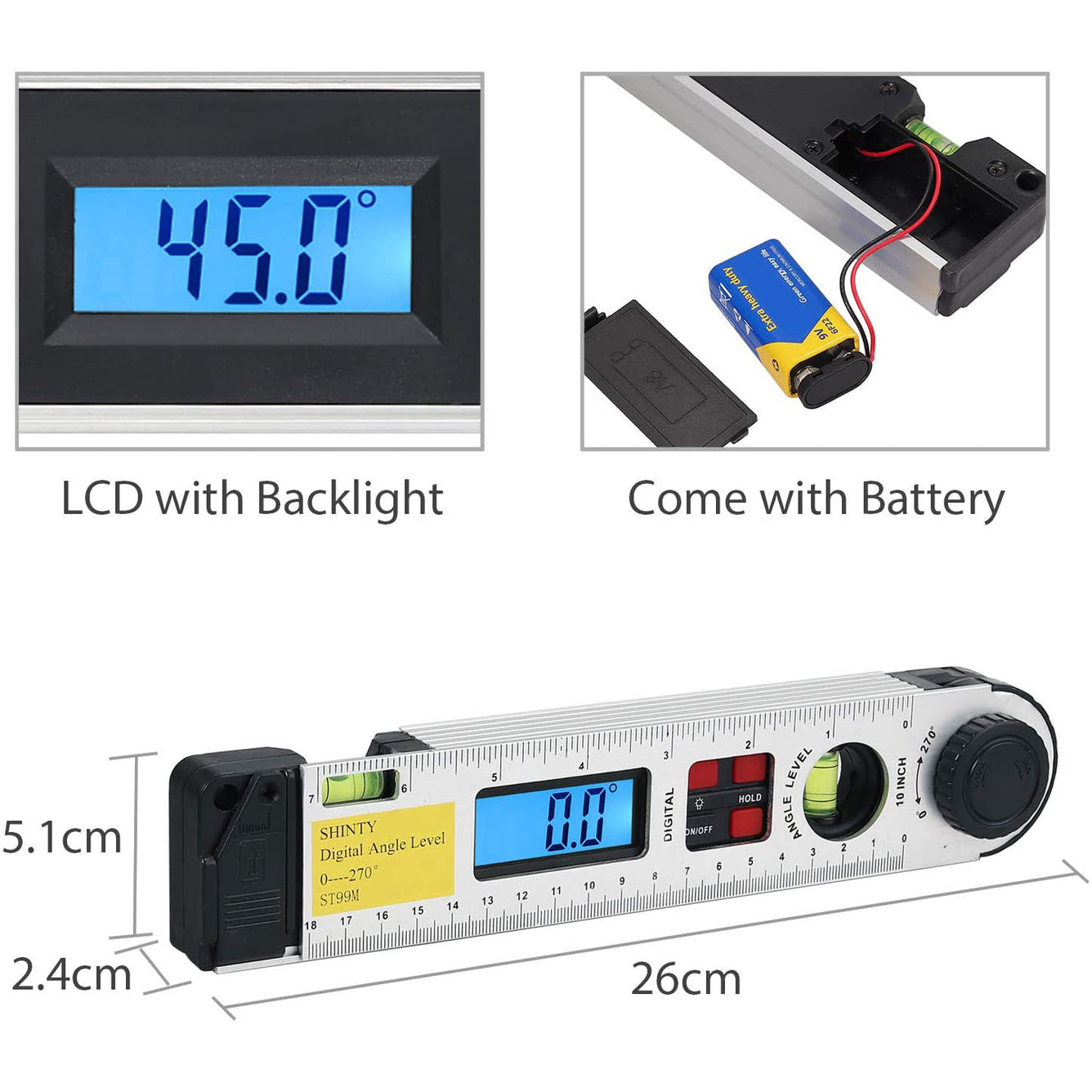 Proster Angle Gauge 0~270° Digital LCD Inclinometer