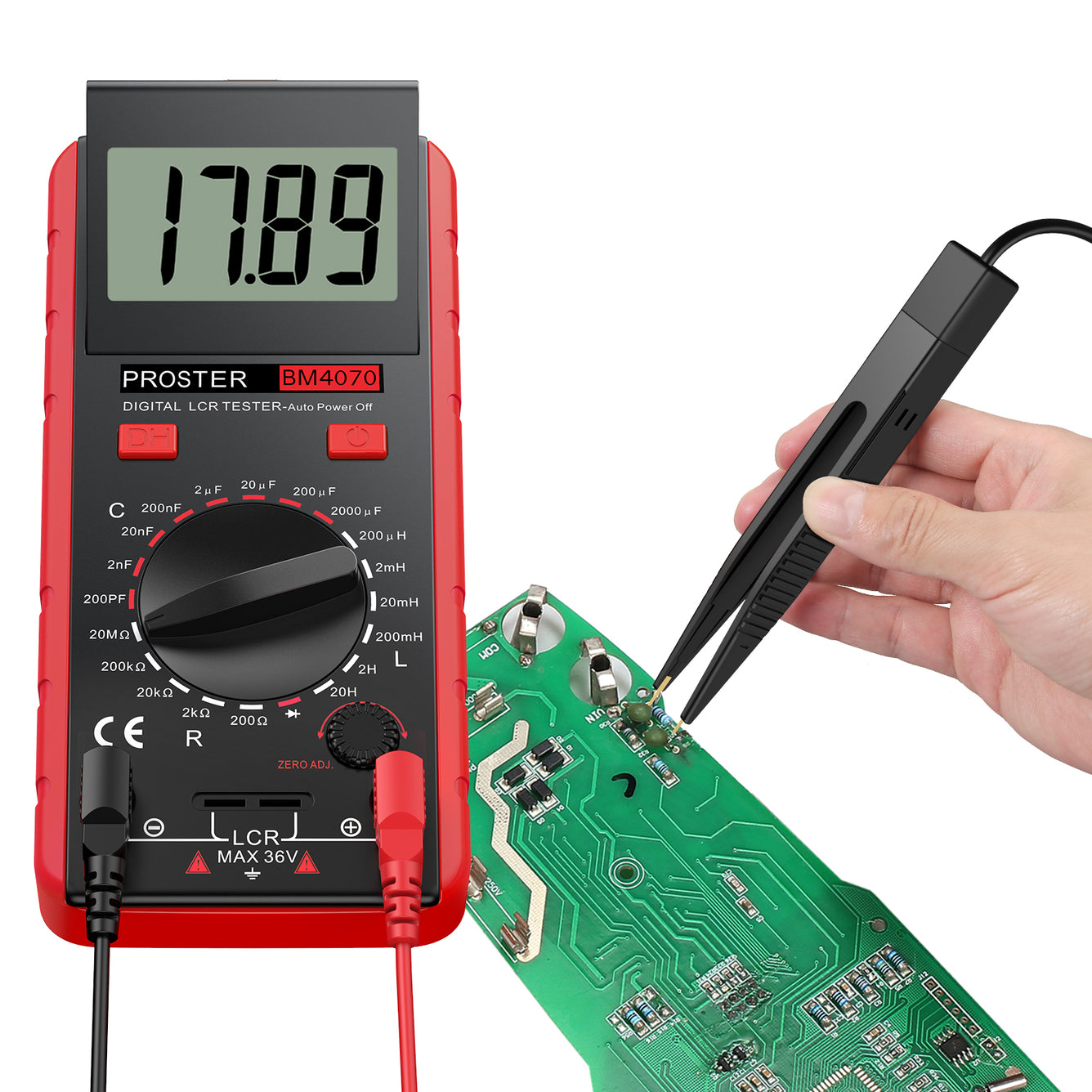 Proster LCR Meter Digital Capacitance Inductance Resistance Tester Red