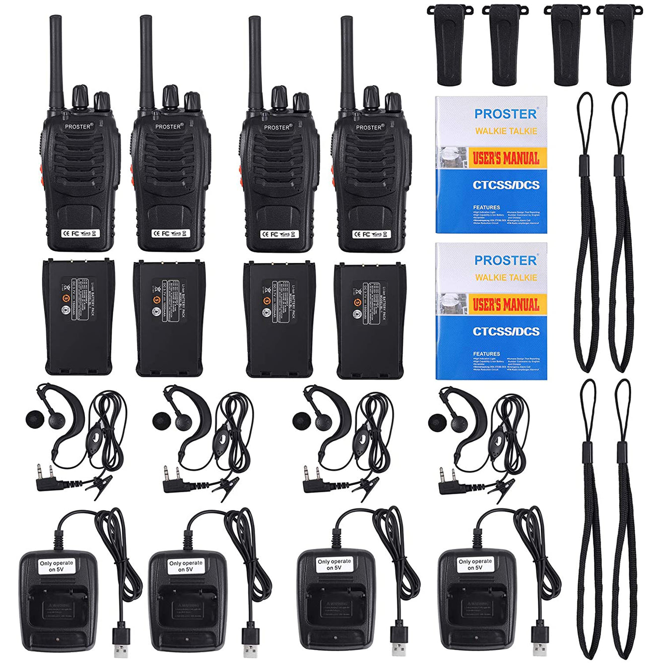 Proster Walkie Talkies 16 Channels with Rechargeable Voice Prompt Walky Talky