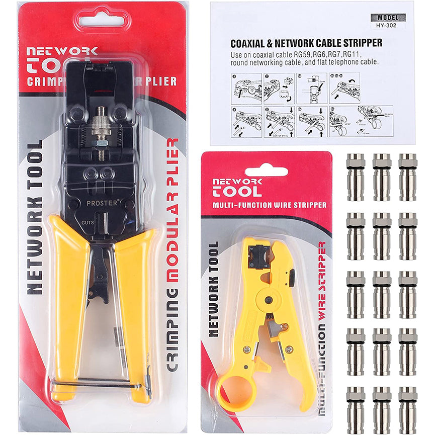 Coaxial Cable Crimping Tool Set with Wire Stripper Wire Cutter F Connector