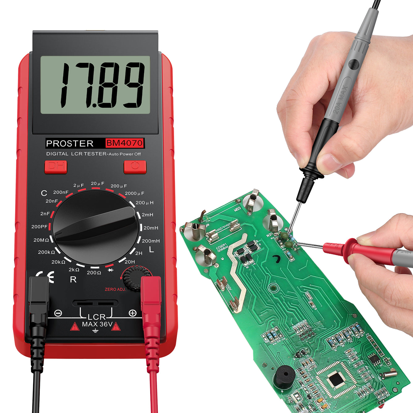 Proster LCR Meter Digital Capacitance Inductance Resistance Tester Red