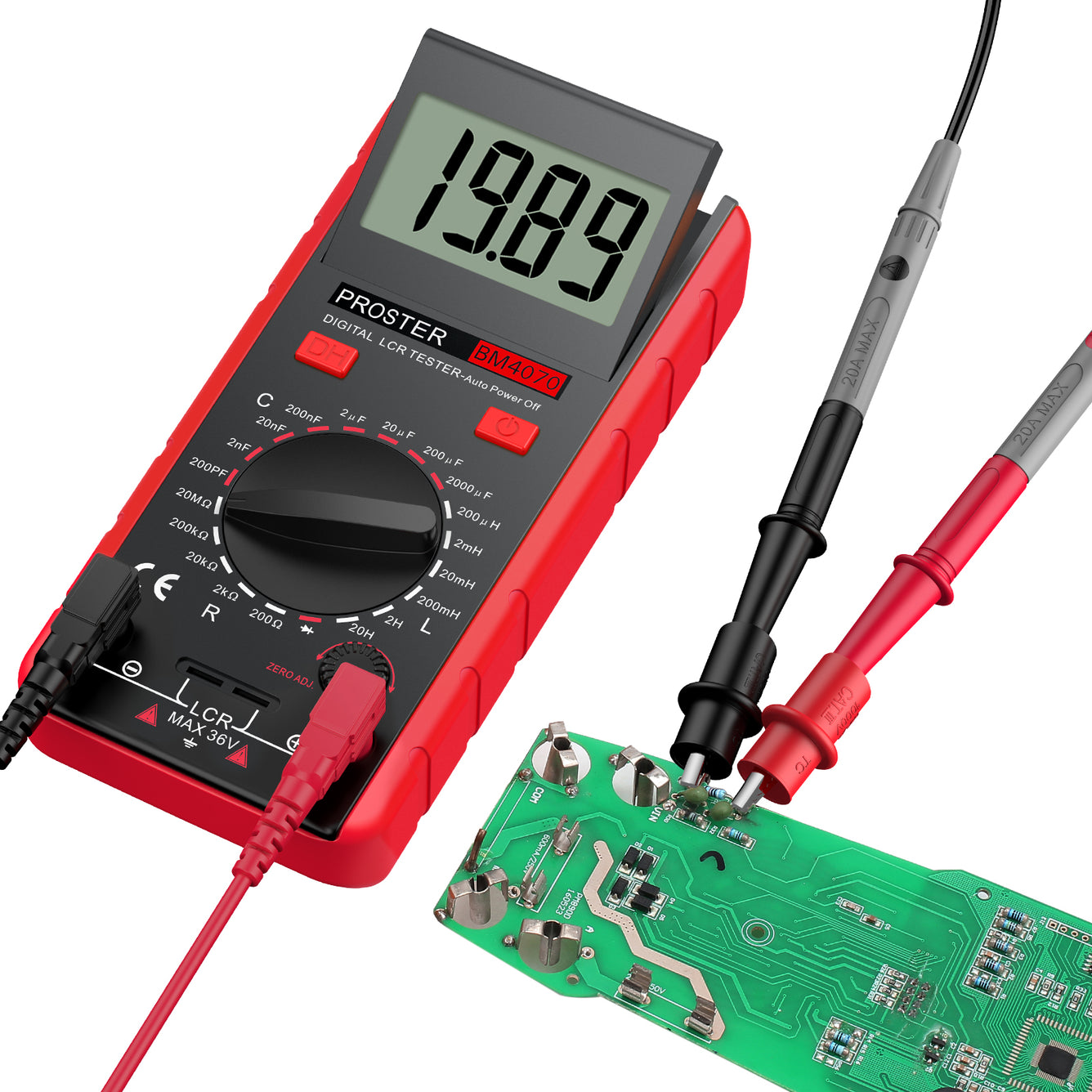 Proster LCR Meter Digital Capacitance Inductance Resistance Tester Red